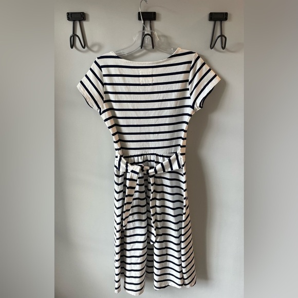 Hope & Henry, size 2, navy and white stripe fit & flare stretch mini dress w/tie - Picture 4 of 9